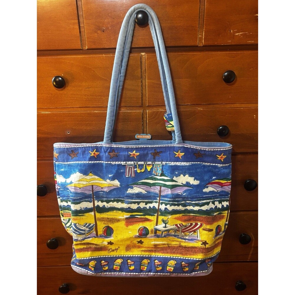 Anne Ormsby Sun n Sand LG 20"x13" Double Zip Beach Bag Tote Beach Umbrellas